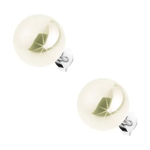 Stříbrné náušnice 925, kulička v krémovém odstínu, perleťový lesk, 12 mm