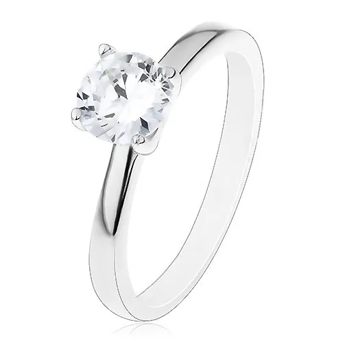Zásnubní prsten ze stříbra 925 - vyvýšený kulatý zirkon čiré barvy - Velikost: 49