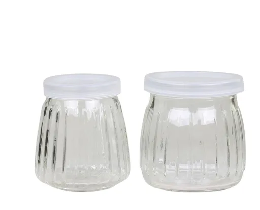 2ks skleněná drážkovaná dóza s víčkem - Ø 7,5*7,5/ Ø 6,5*7,5 cm Chic Antique