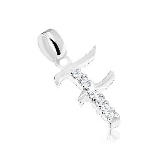 Stříbrný přívěsek 925, blýskavé písmeno F, svislá zirkonová linie