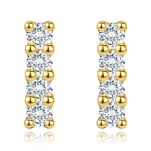 Puzetové náušnice ze žlutého 14K zlata - tyčinka s průhledným zirkonem