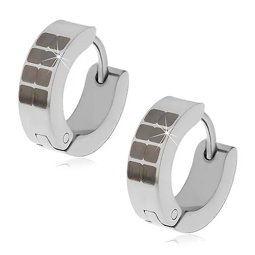 Kloubové náušnice z oceli 316L stříbrné barvy, černé čtverečky