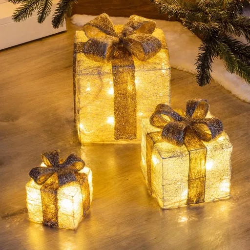 Haushalt international LED Světelné dekorace Dárky, zlaté, sada 3 ks