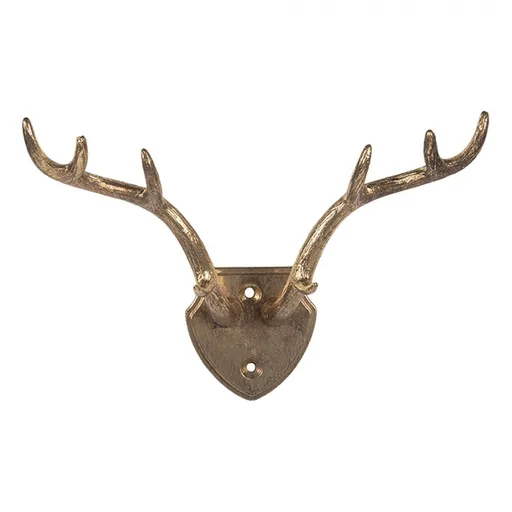 Zlatý antik nástěnný kovový háček paroží - 17*8*12 cm Clayre & Eef