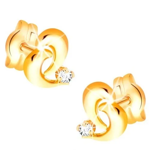 Briliantové zlaté náušnice 585 - obrys nepravidelného srdce, diamant čiré barvy