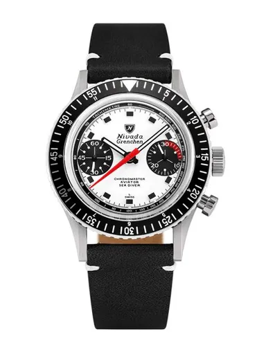 Nivada Grenchen Chronomaster Singer Newman - Inter. Bezel - Manual - Black Leather White Stitching