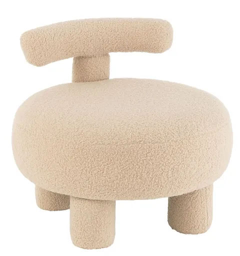 Béžová kulatá stolička s opěrkou Teddy Bouclé Beige - Ø 52*49 cm J-Line by Jolipa