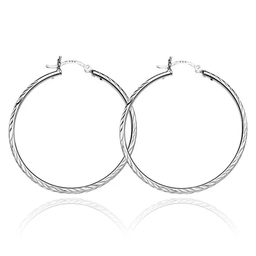 Stříbrné náušnice 925 - kruhy s gravírovanými lístky, 25 mm