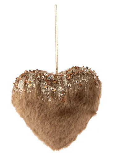 Hnědé sametové srdíčko s flitry Glitt - 12*6*11 cm J-Line by Jolipa