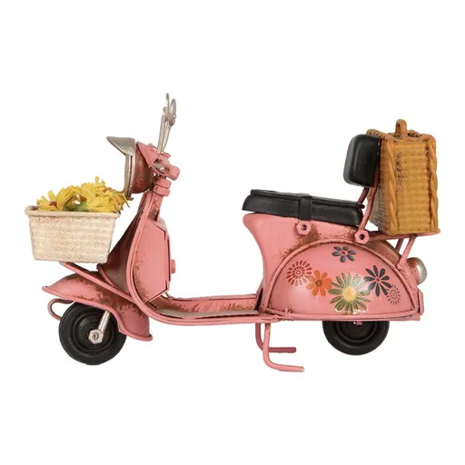 Růžový kovový retro model Scooter s květy - 12*6*8 cm Clayre & Eef