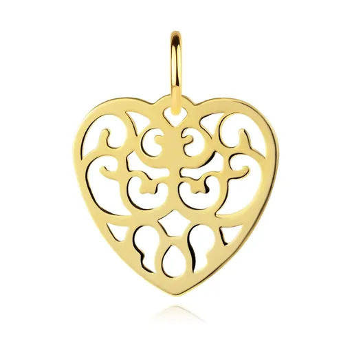Přívěsek ve žlutém 14K zlatě - pravidelné vyřezávané srdce, ornamenty