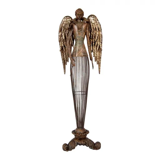 Hnědo-zlatá antik kovová dekorace anděl Aniel Brocante - 17*15*54 cm Clayre & Eef