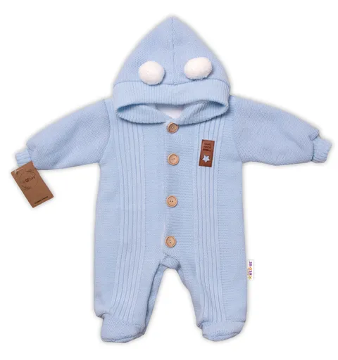 Baby Nellys Pletená kombinéza/overal LUX STAR s kožíškem - dvouvrstvá, sv. modrá, vel. 68 vel.  68