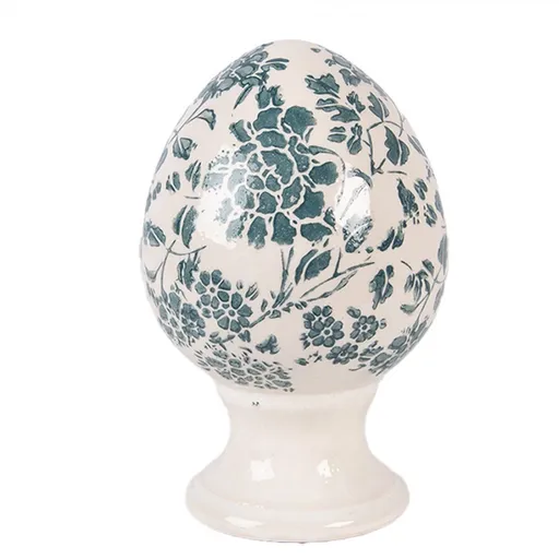 Keramické vajíčko na podstavci se zelenými květy Tien French S - Ø 9*14 cm Clayre & Eef