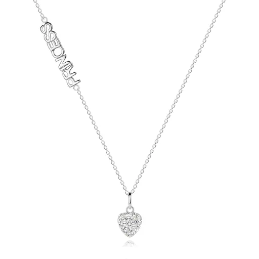 Náhrdelník ze stříbra 925, čiré zirkonové srdíčko, nápis "PRINCESS"