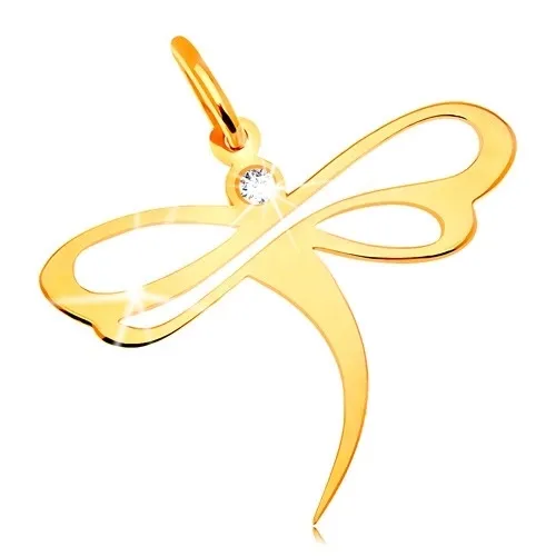 Diamantový přívěsek ve žlutém 14K zlatě - vážka s briliantem a výřezy