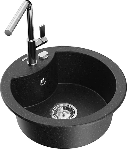 MEXEN/S Diego granitový dřez 1-miska včetně baterie Flora, černá/stříbrná metalik 6512-73-670401-00