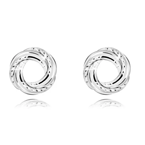 Náušnice ze stříbra 925 - lesklý uzel z hladkých a vroubkovaných kroužků