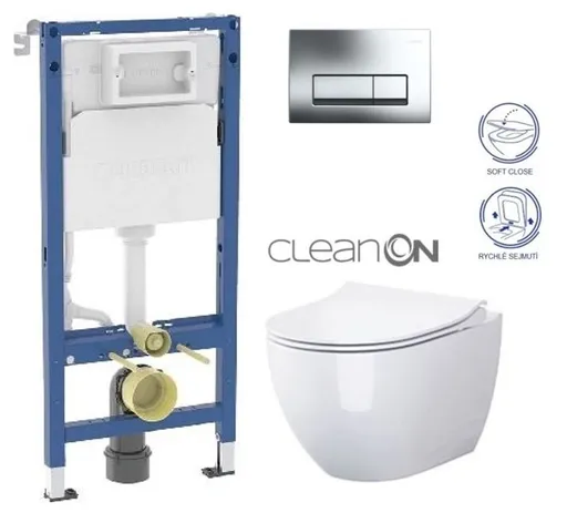 GEBERIT DuofixBasic s chromovým tlačítkem DELTA51 + WC CERSANIT ZEN CLEANON + SEDÁTKO 458.103.00.2 HA1