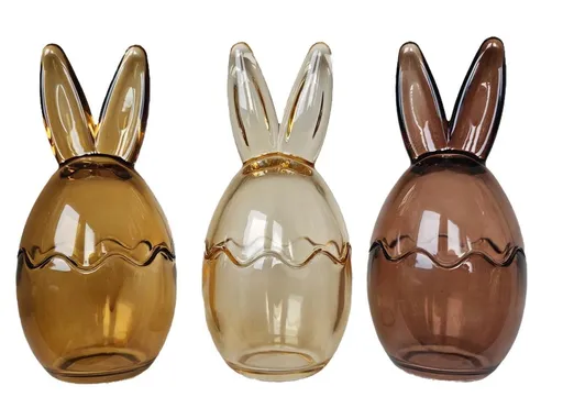 3ks hnědá skleněná dóza vajíčko s oušky Rabbi - Ø 8*17 cm daan kromhout