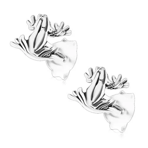 Patinované náušnice, stříbro 925, sedící žabka, puzetky