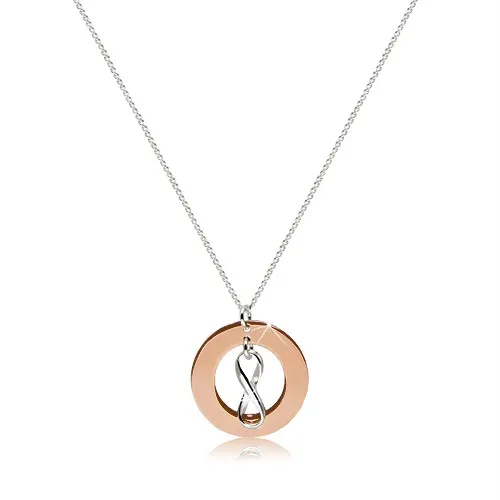 Náhrdelník ze stříbra 925 - kontura "INFINITY" a obrys plochého kruhu měděné barvy