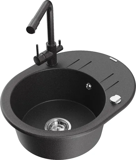 MEXEN/S Kevin granitový dřez s odkapávačem včetně baterie Duero, černá kropenatá 6517-76-671600-76