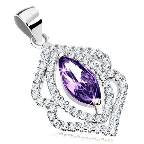 Rhodiovaný přívěsek, stříbro 925, zirkonové zrnko fialové barvy, čiré obrysy