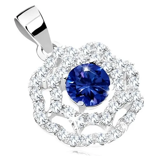 Přívěsek ze stříbra 925, slunce - kulatý tmavě modrý zirkon, dvojitý čirý lem