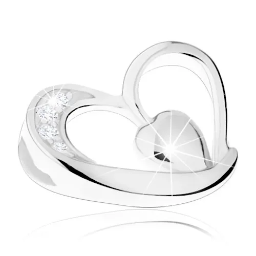 Stříbrný 925 přívěsek, nepravidelná kontura srdce, malé vypouklé srdíčko