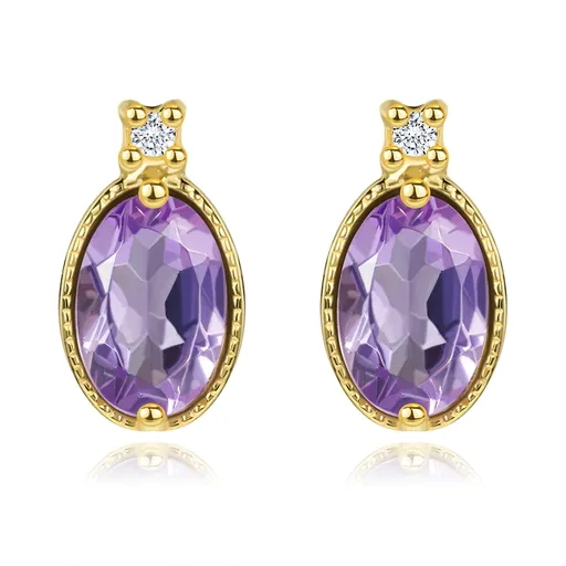 Náušnice z 14K zlata s oválným ametystem a kubickými zirkony