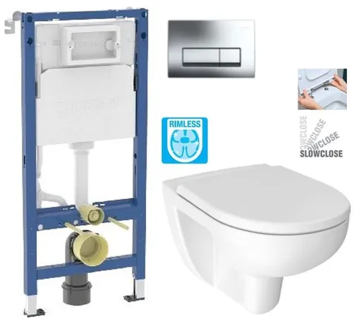 GEBERIT DuofixBasic s chromovým tlačítkem DELTA51 + WC JIKA LYRA PLUS RIMLESS + SEDÁTKO DURAPLAST SLOWCLOSE 458.103.00.2 51CR LY2
