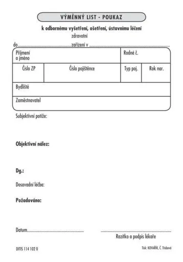 Tiskopis NEM. Výměnný list - poukaz A6 100 listů DITIS