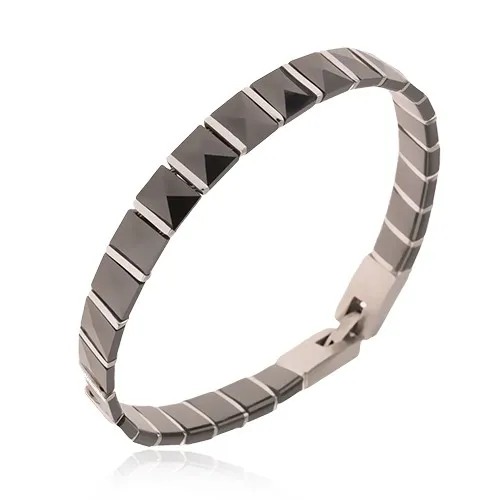 Černý keramický náramek, pyramidové články, ocelové proužky