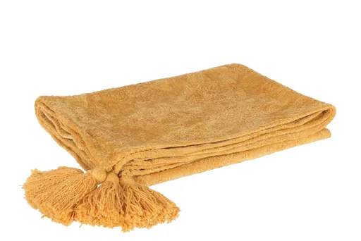 Okrový péd zdobený ornamenty a střapci Fayola - 146*190 cm J-Line by Jolipa