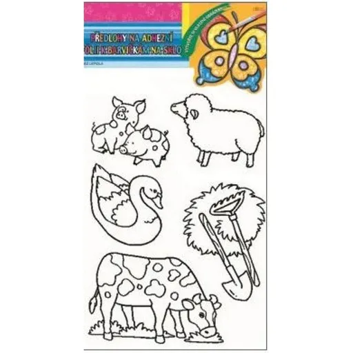 Předlohy na malování na sklo s vyvýšenou konturou farma 30x21cm prase a ovce