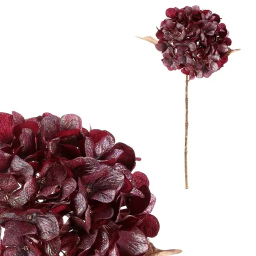 Umělá řezaná Hortenzie, červená s pozlacením, 65 cm