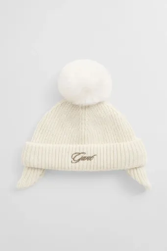 ČEPICE GANT EAR FLAPS POM POM BEANIE CREAM