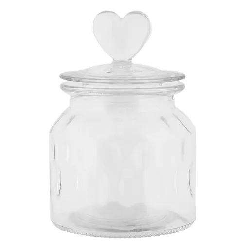Transparentní skleněná dóza s víčkem a srdíčkem - Ø  11*16 cm Clayre & Eef