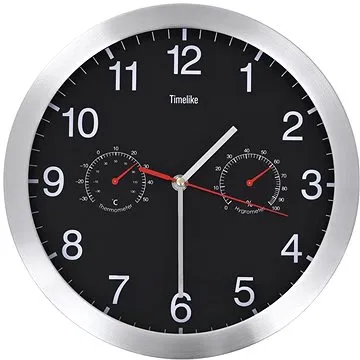Nástěnné hodiny strojek Quartz vlhkoměr a teploměr 30 cm černé (50624)