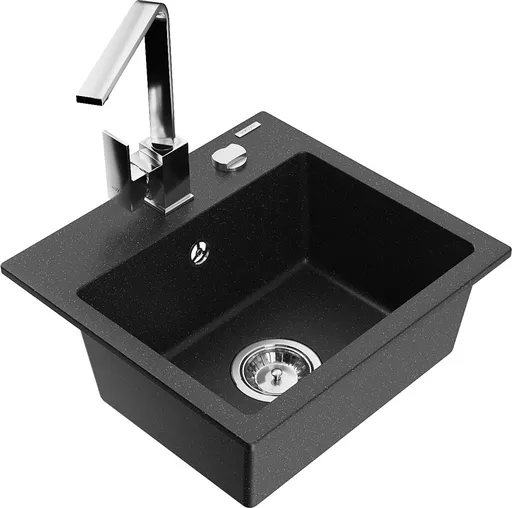 MEXEN/S Milo granitový dřez 1-miska včetně baterie Rita, černý/stříbrný metalik 6505-73-670300-00