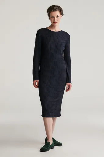 ŠATY GANT TEXTURED KNIT DRESS EVENING BLUE