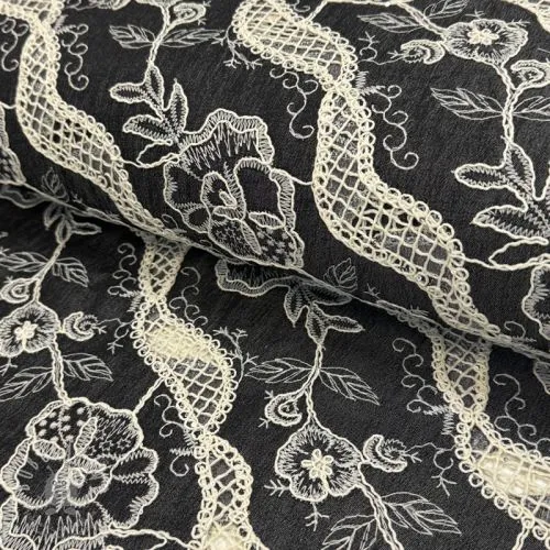 Bavlněná látka JEANS EMBROIDERY Flora design E