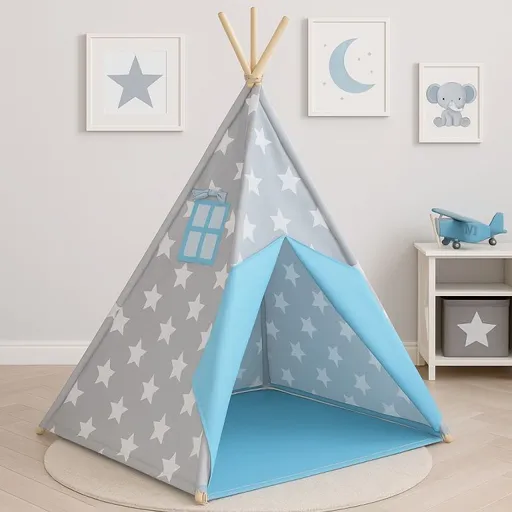 Infantastic 74166 Dětský stan teepee, modro/šedý, bez příslušenství