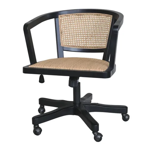 Černá dřevěná židle s výpletem a opěrkami na kolečkách Old French chair - 60*60*80 cm  Chic Antique