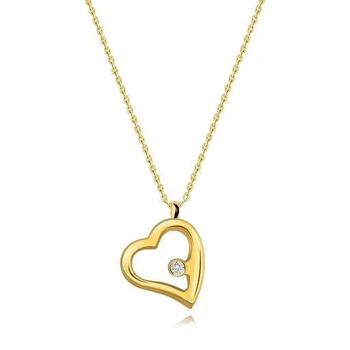 Diamantový náhrdelník ze žlutého 14K zlata - srdce s čirým briliantem