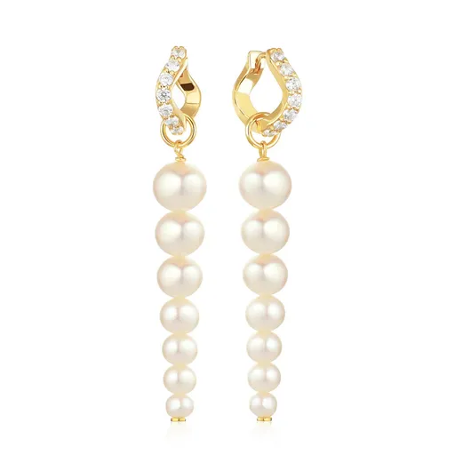 Sif Jakobs Elegantní pozlacené náušnice s pravými perlami a zirkony Ponza SJ-E2447-PCZ-YG