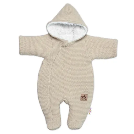 Baby Nellys Zimní pletená kombinézka/overálek s kapucí, capuccino, vel. 62