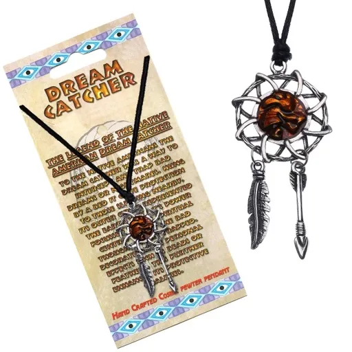 Náhrdelník se šňůrkou - lapač snů s tancujícím indiánem
