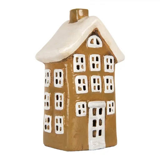 Hnědý keramický svícen na čajovou svíčku domek Village - 12*8*20 cm Clayre & Eef